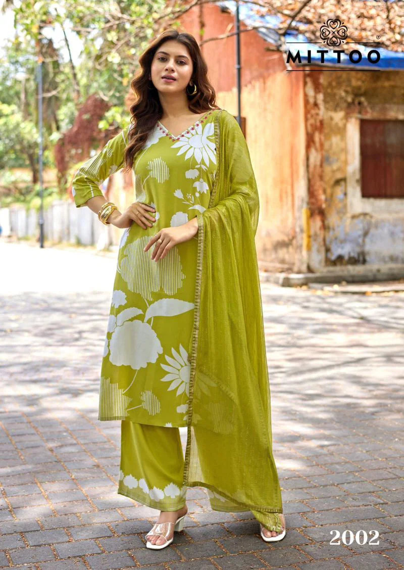 Mittoo Natasha Rayon Printed Kurti With Bottom Dupatta