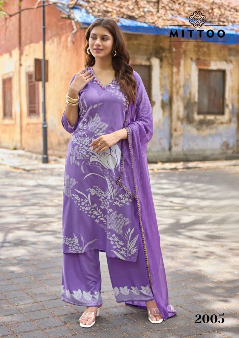 Mittoo Natasha Rayon Printed Kurti With Bottom Dupatta