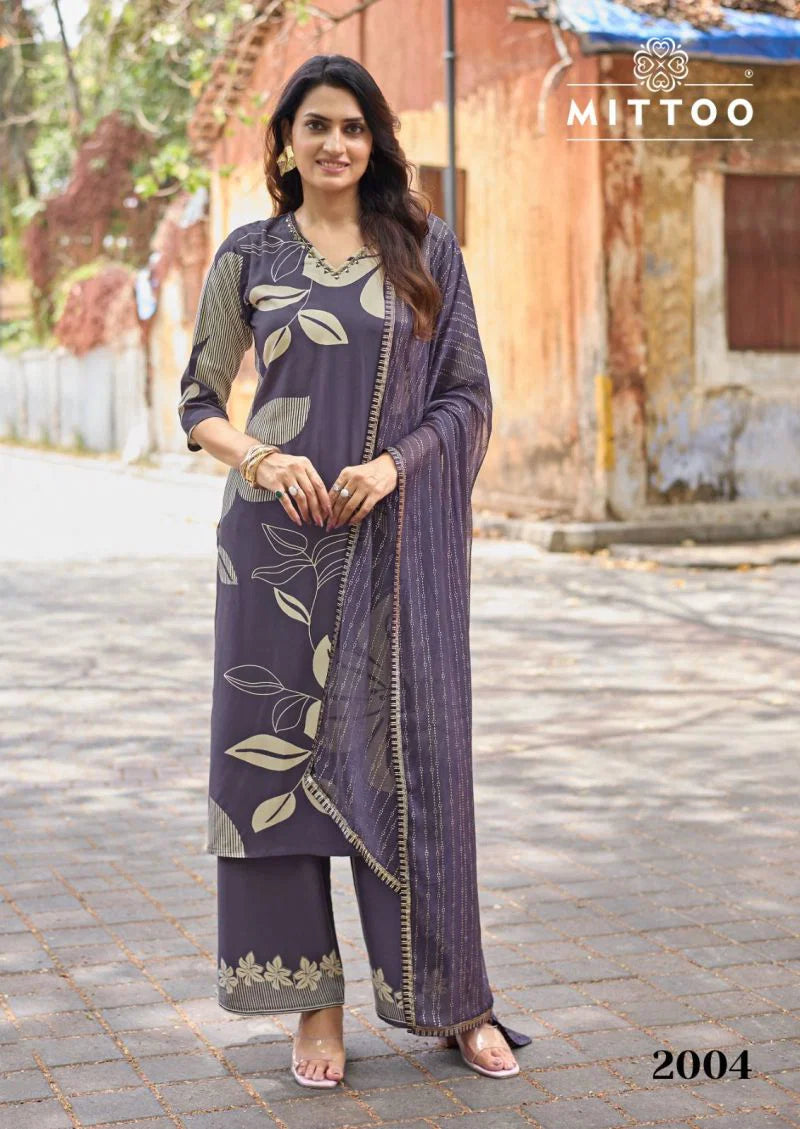 Mittoo Natasha Rayon Printed Kurti With Bottom Dupatta