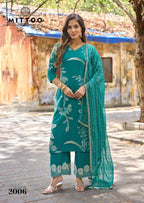 Mittoo Natasha Rayon Printed Kurti With Bottom Dupatta