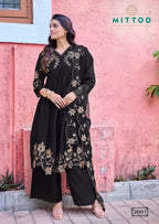 Mittoo Noorani Mul Chanderi Thread Work Kurti With Bottom Dupatta