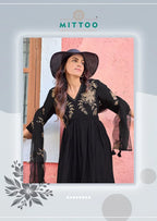Mittoo Noorani Mul Chanderi Thread Work Kurti With Bottom Dupatta