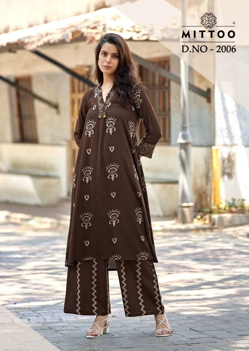 Mittoo Vitara Vol 2 Rayon Printed Kurti With Bottom Collection