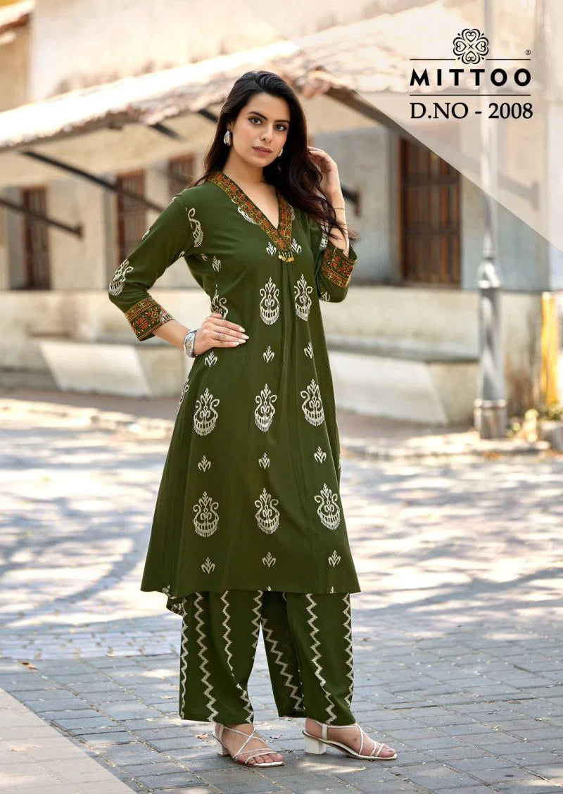Mittoo Vitara Vol 2 Rayon Printed Kurti With Bottom Collection
