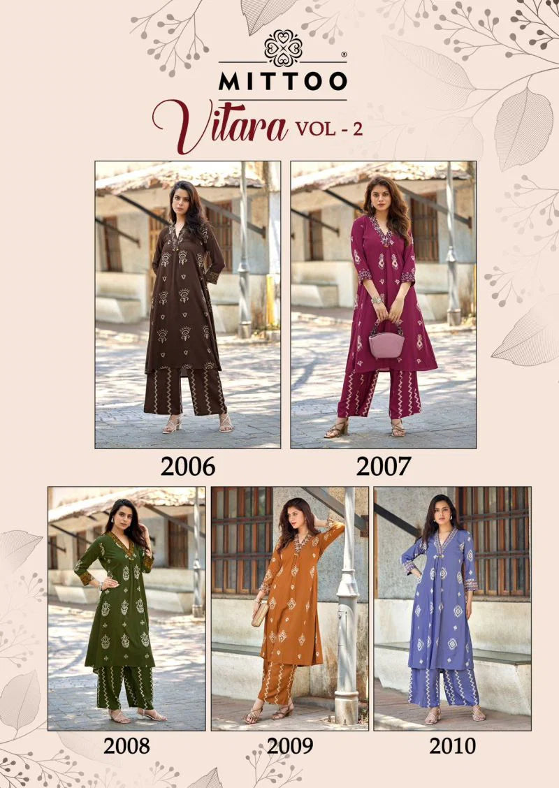 Mittoo Vitara Vol 2 Rayon Printed Kurti With Bottom Collection