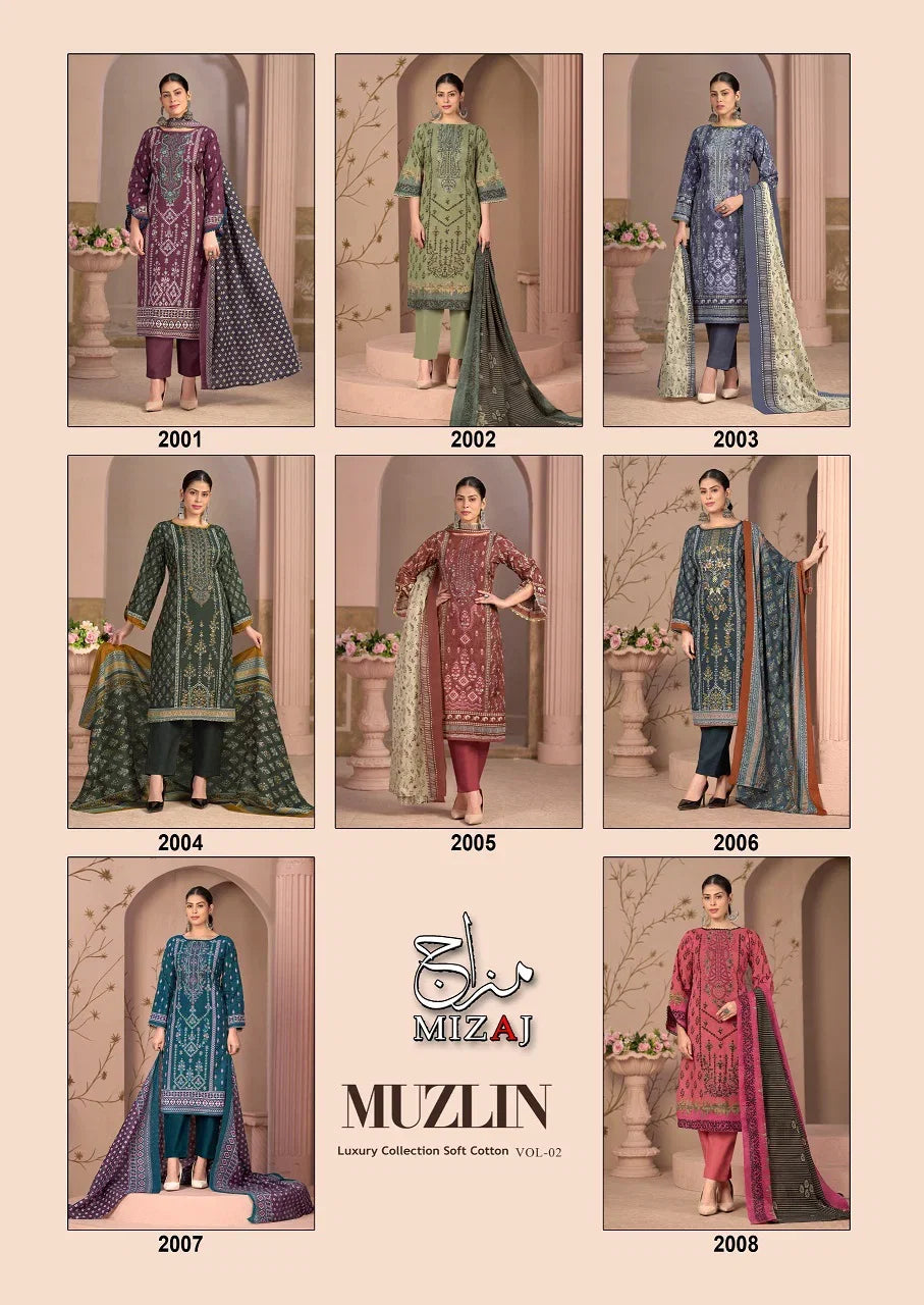 Mizaj Muzlin Vol 2 Readymade Cotton Printed Pakistani Kurti Pant With Dupatta