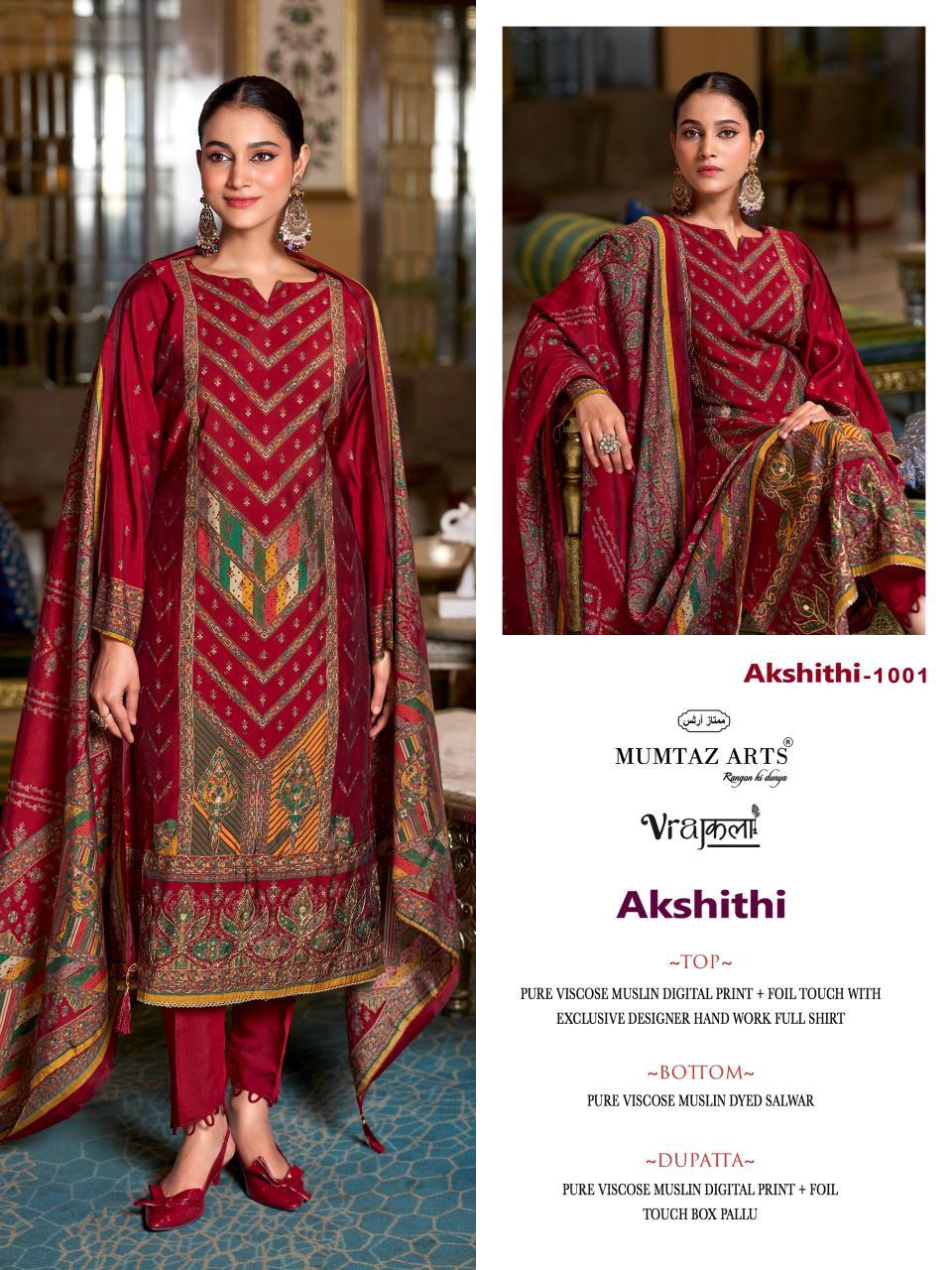 Mumtaz Akshithi Viscose Modal With Printed Handwork Dress Material