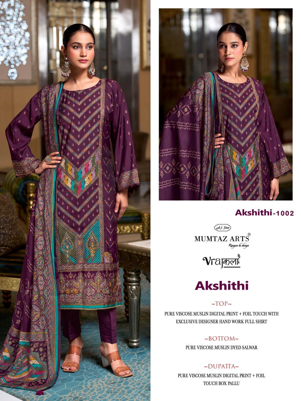 Mumtaz Akshithi Viscose Modal With Printed Handwork Dress Material