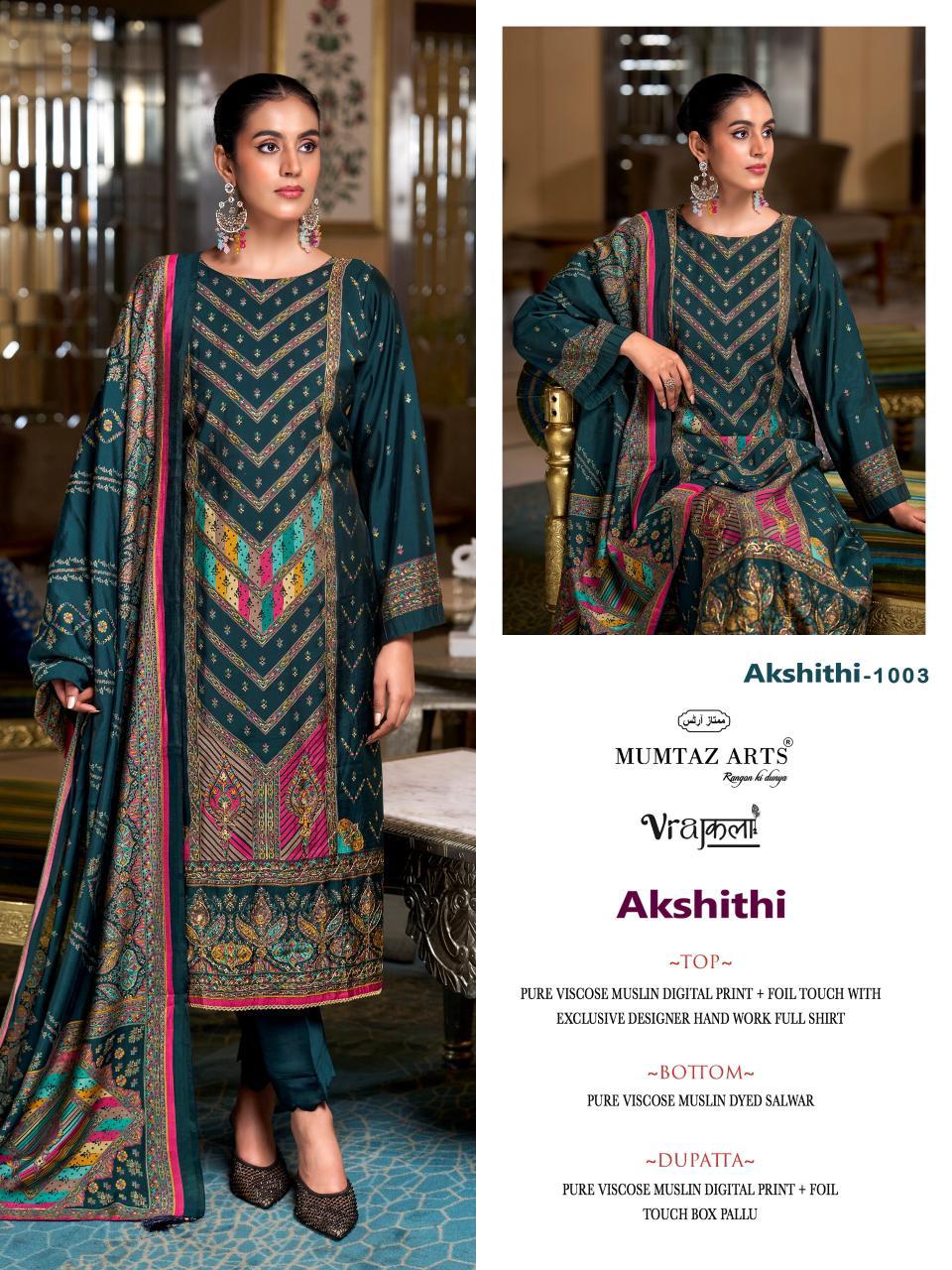 Mumtaz Akshithi Viscose Modal With Printed Handwork Dress Material