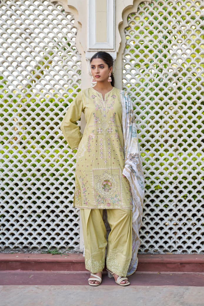 Naisha K 1050 Cotton Embroidered Kurti With Bottom Dupatta Full Catalog available at wholesale rate.