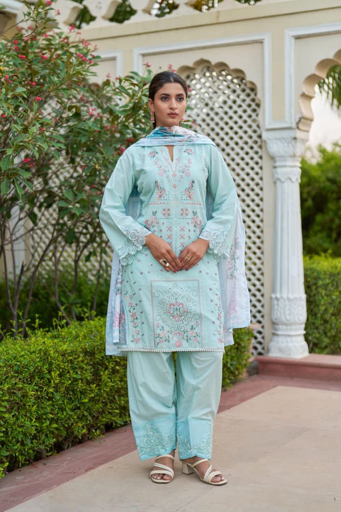 Naisha K 1050 Cotton Embroidered Kurti With Bottom Dupatta Full Catalog available at wholesale rate.