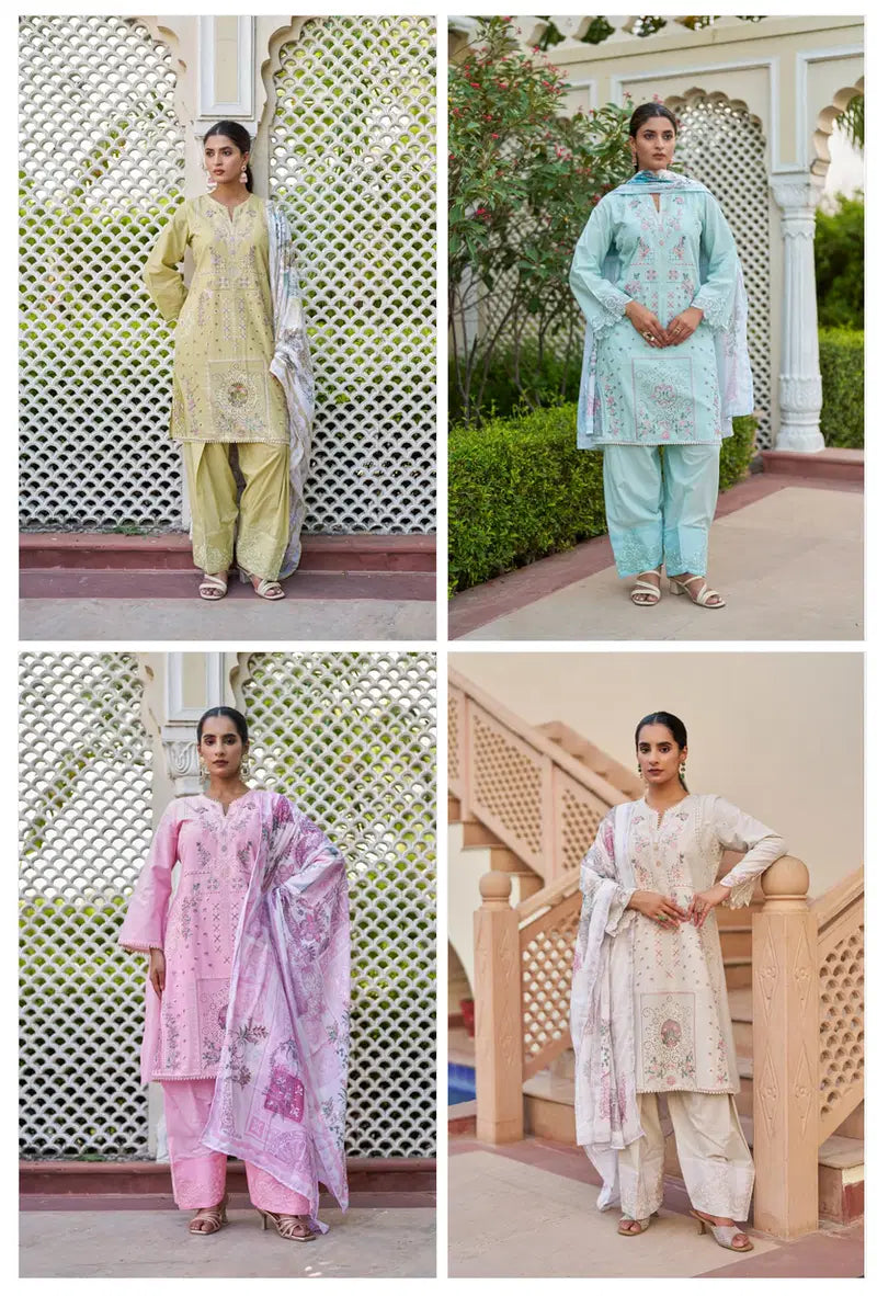 Naisha K 1050 Cotton Embroidered Kurti With Bottom Dupatta Full Catalog available at wholesale rate.