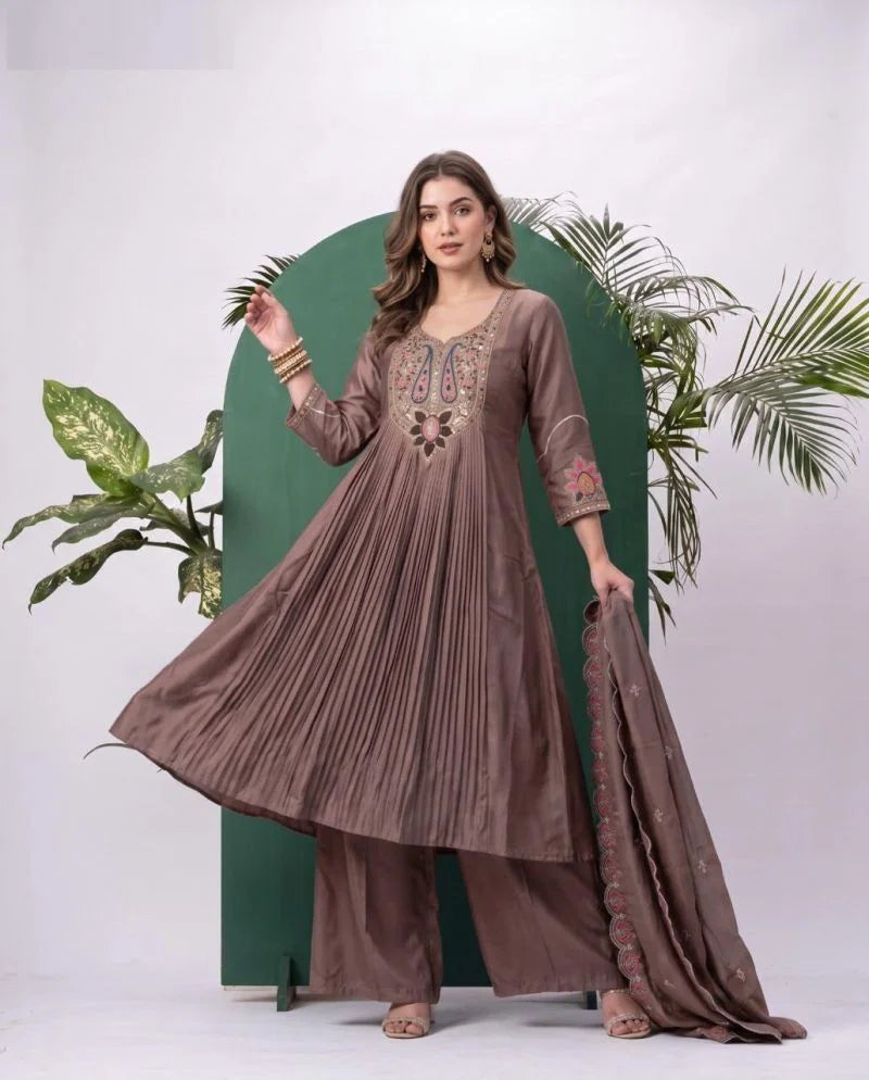 Naisha K 1074 Roman Embroidered Kurti With Bottom Dupatta