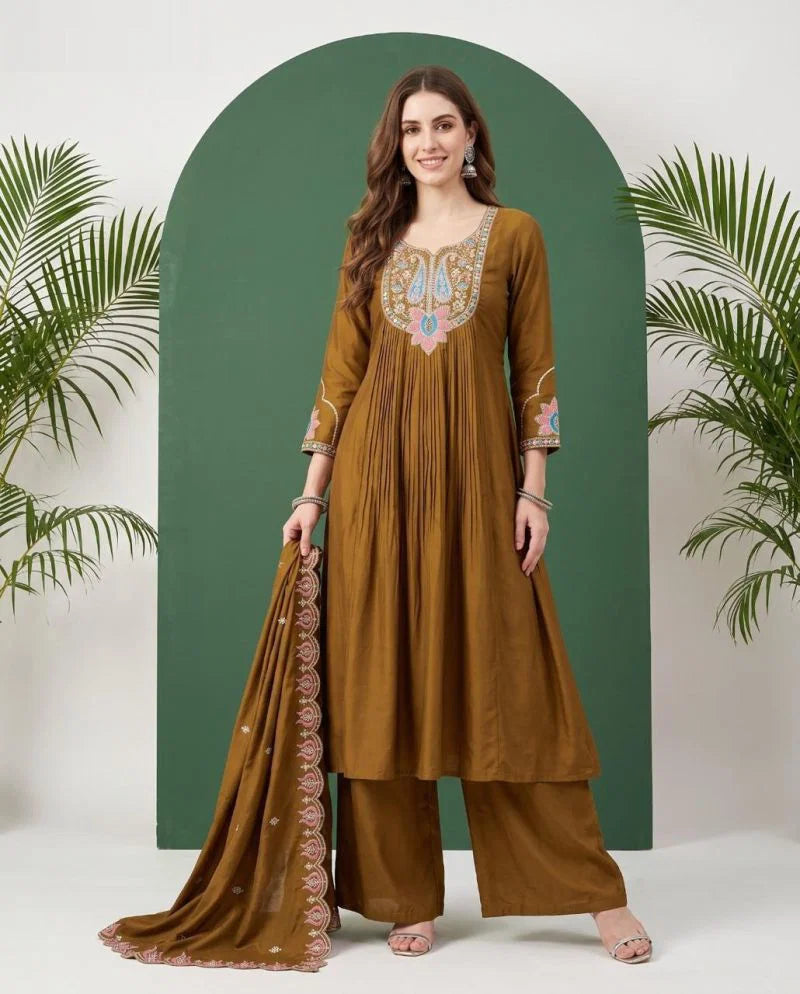 Naisha K 1074 Roman Embroidered Kurti With Bottom Dupatta
