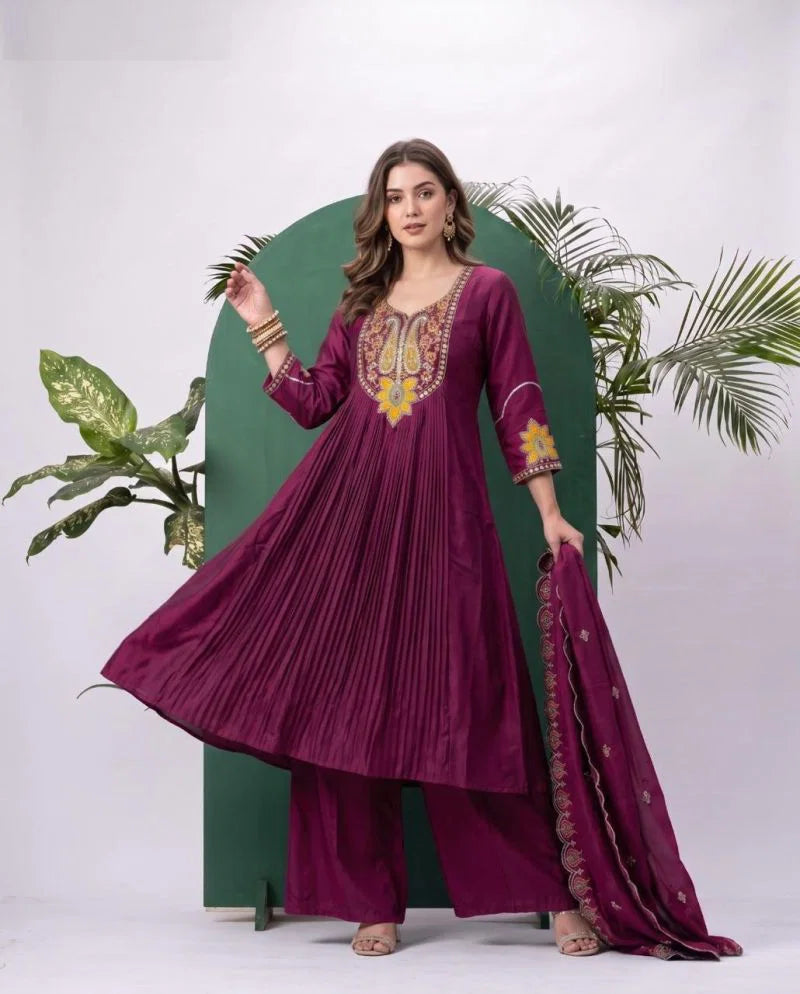 Naisha K 1074 Roman Embroidered Kurti With Bottom Dupatta