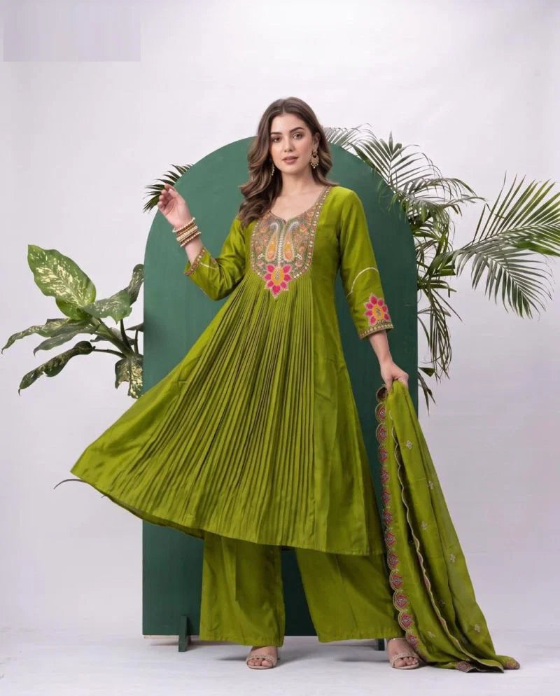 Naisha K 1074 Roman Embroidered Kurti With Bottom Dupatta