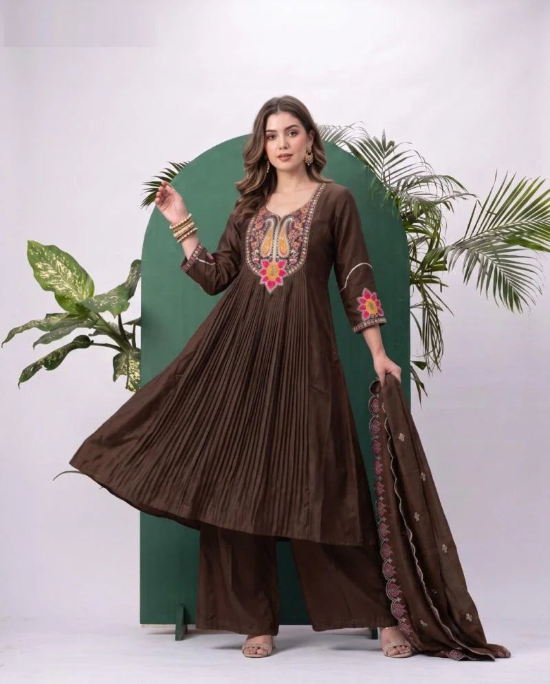 Naisha K 1074 Roman Embroidered Kurti With Bottom Dupatta