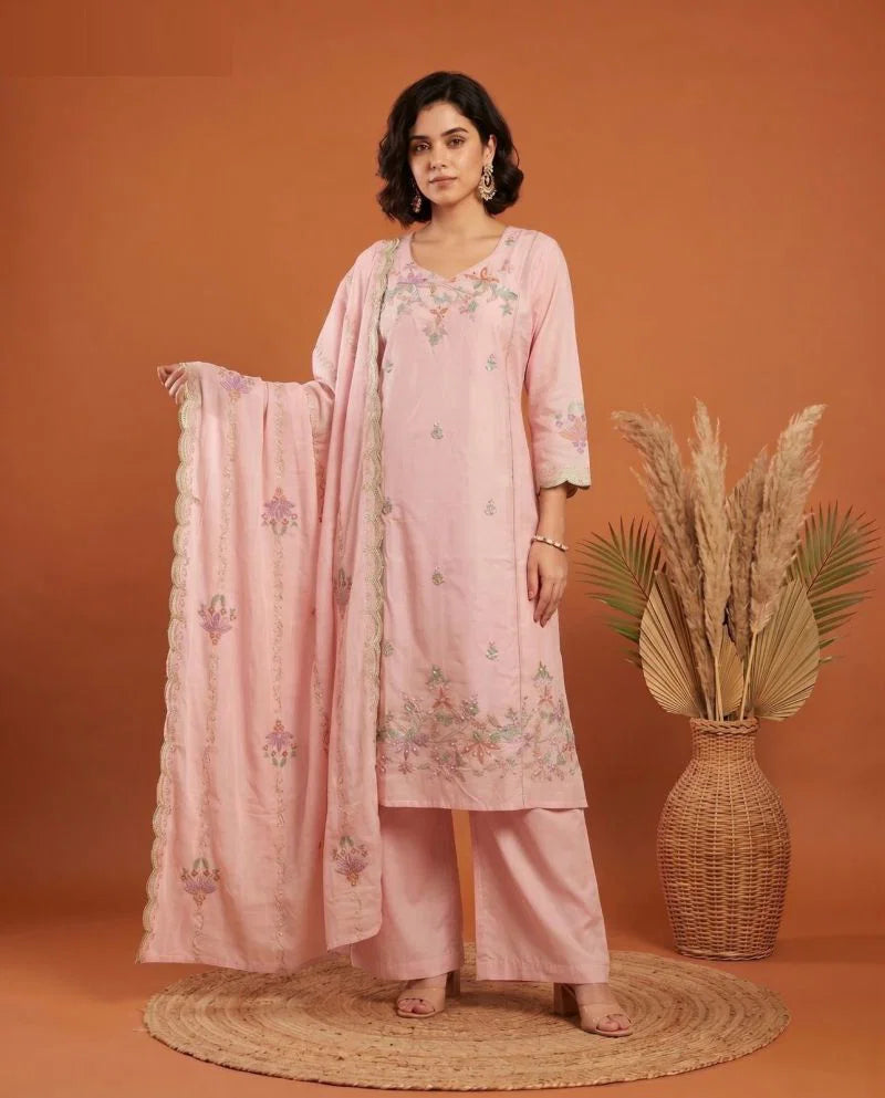Naisha K 1079 Mul Cotton Handwork Kurti With Bottom Dupatta