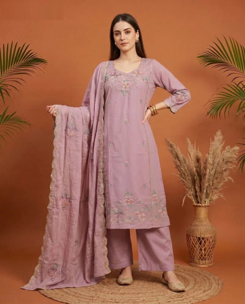 Naisha K 1079 Mul Cotton Handwork Kurti With Bottom Dupatta