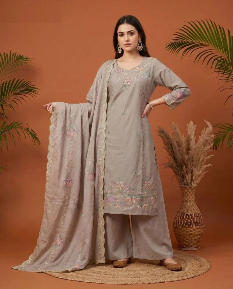Naisha K 1079 Mul Cotton Handwork Kurti With Bottom Dupatta