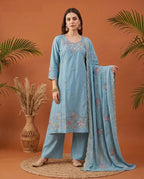 Naisha K 1079 Mul Cotton Handwork Kurti With Bottom Dupatta