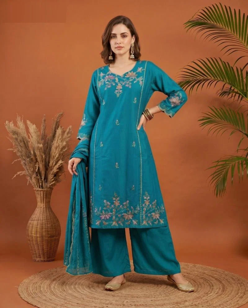 Naisha K 1079 Mul Cotton Handwork Kurti With Bottom Dupatta