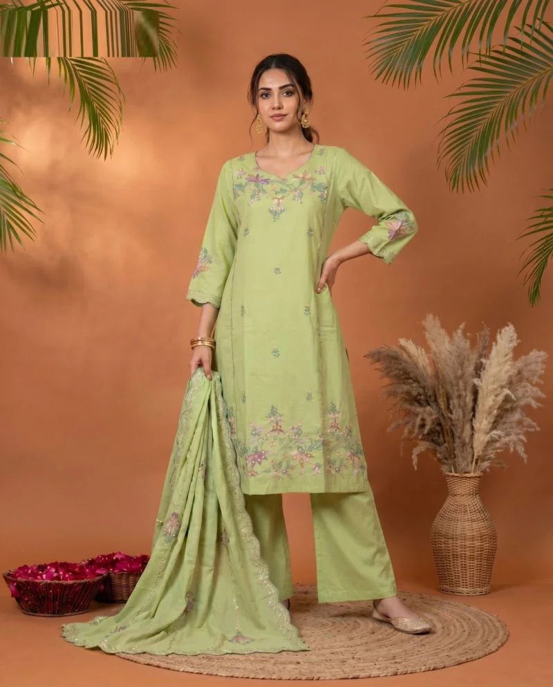Naisha K 1079 Mul Cotton Handwork Kurti With Bottom Dupatta