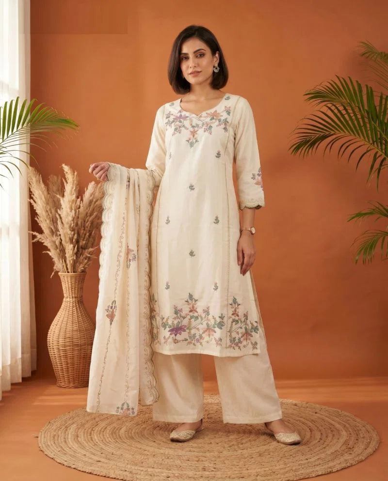 Naisha K 1079 Mul Cotton Handwork Kurti With Bottom Dupatta