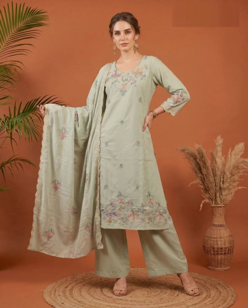 Naisha K 1079 Mul Cotton Handwork Kurti With Bottom Dupatta