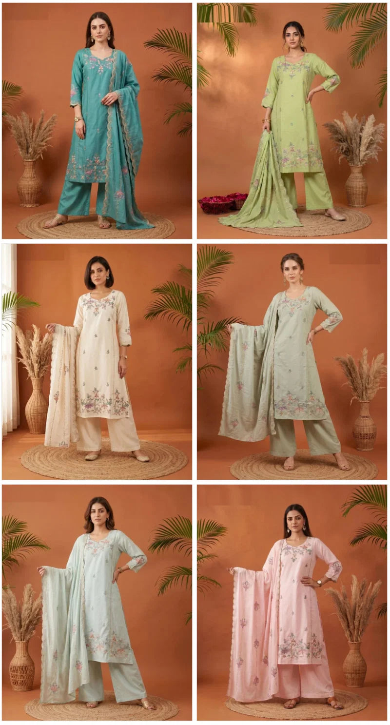 Naisha K 1079 Mul Cotton Handwork Kurti With Bottom Dupatta
