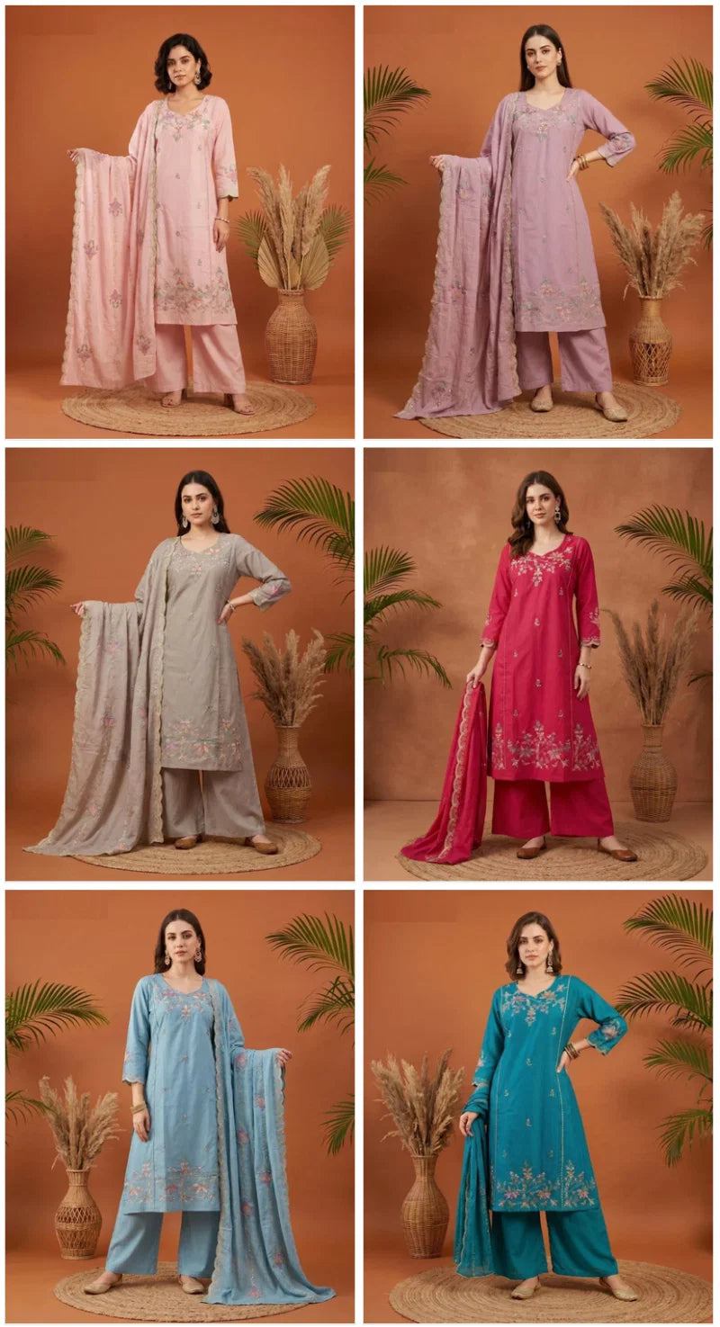 Naisha K 1079 Mul Cotton Handwork Kurti With Bottom Dupatta