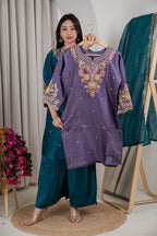 Naisha K 1105 Roman Glass Embroidered Kurti With Bottom Dupatta