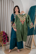 Naisha K 1105 Roman Glass Embroidered Kurti With Bottom Dupatta