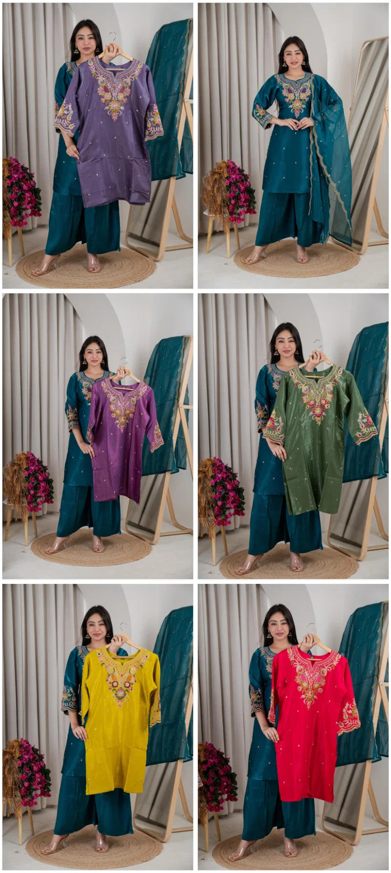 Naisha K 1105 Roman Glass Embroidered Kurti With Bottom Dupatta