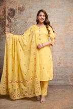 Naisha K 1136 Mul Cotton Embroidered Kurti With Bottom Dupatta