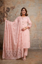 Naisha K 1136 Mul Cotton Embroidered Kurti With Bottom Dupatta