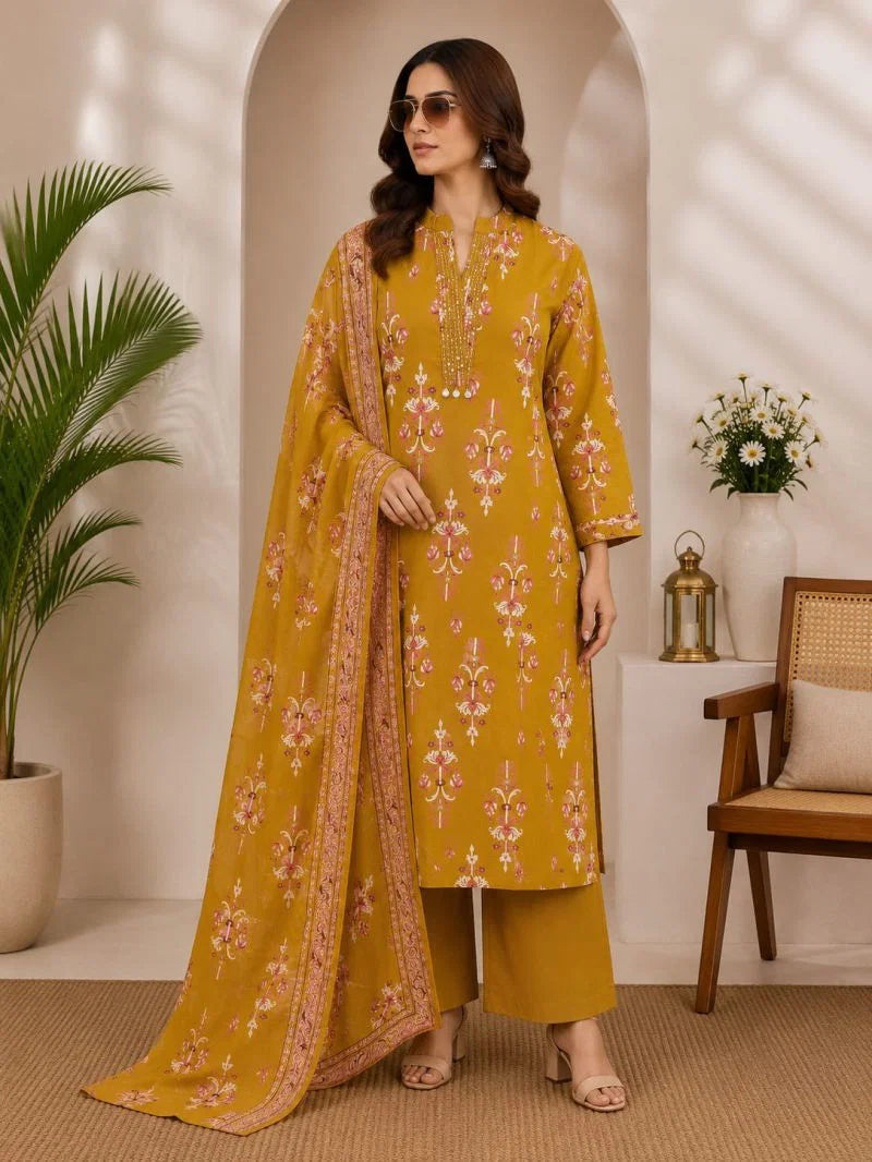 Naisha K 1139 Cotton Printed Hand Work Kurti With Bottom Dupatta
