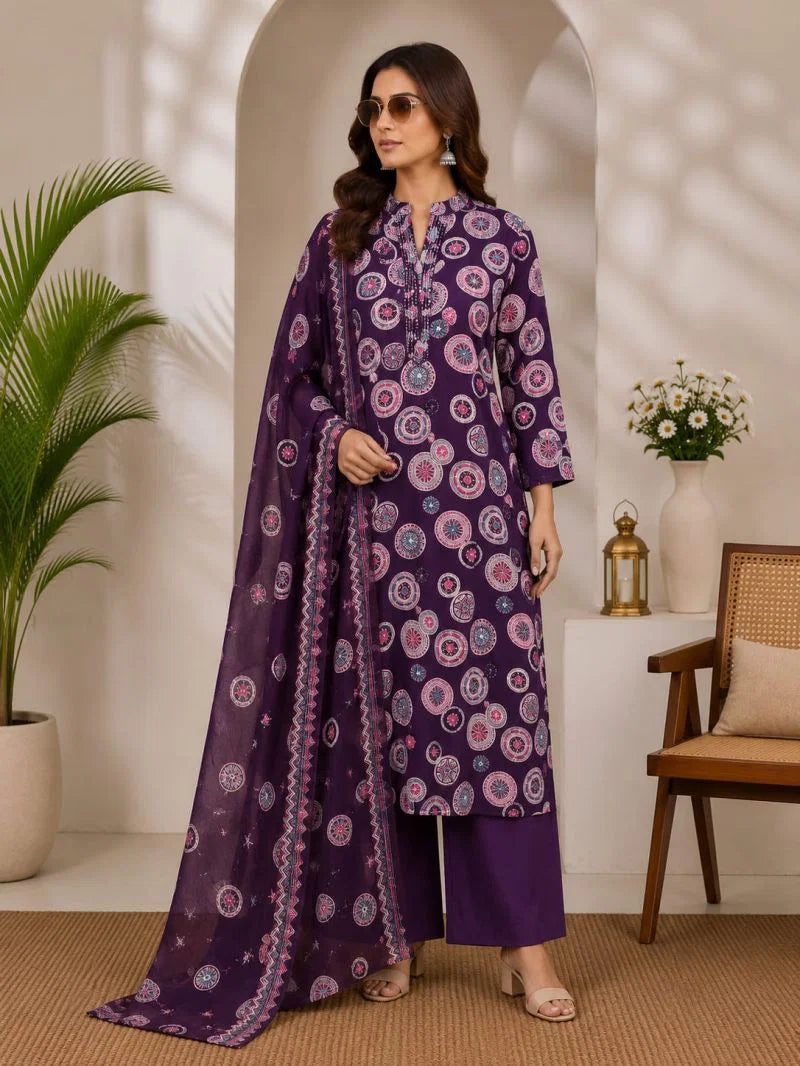 Naisha K 1139 Cotton Printed Hand Work Kurti With Bottom Dupatta