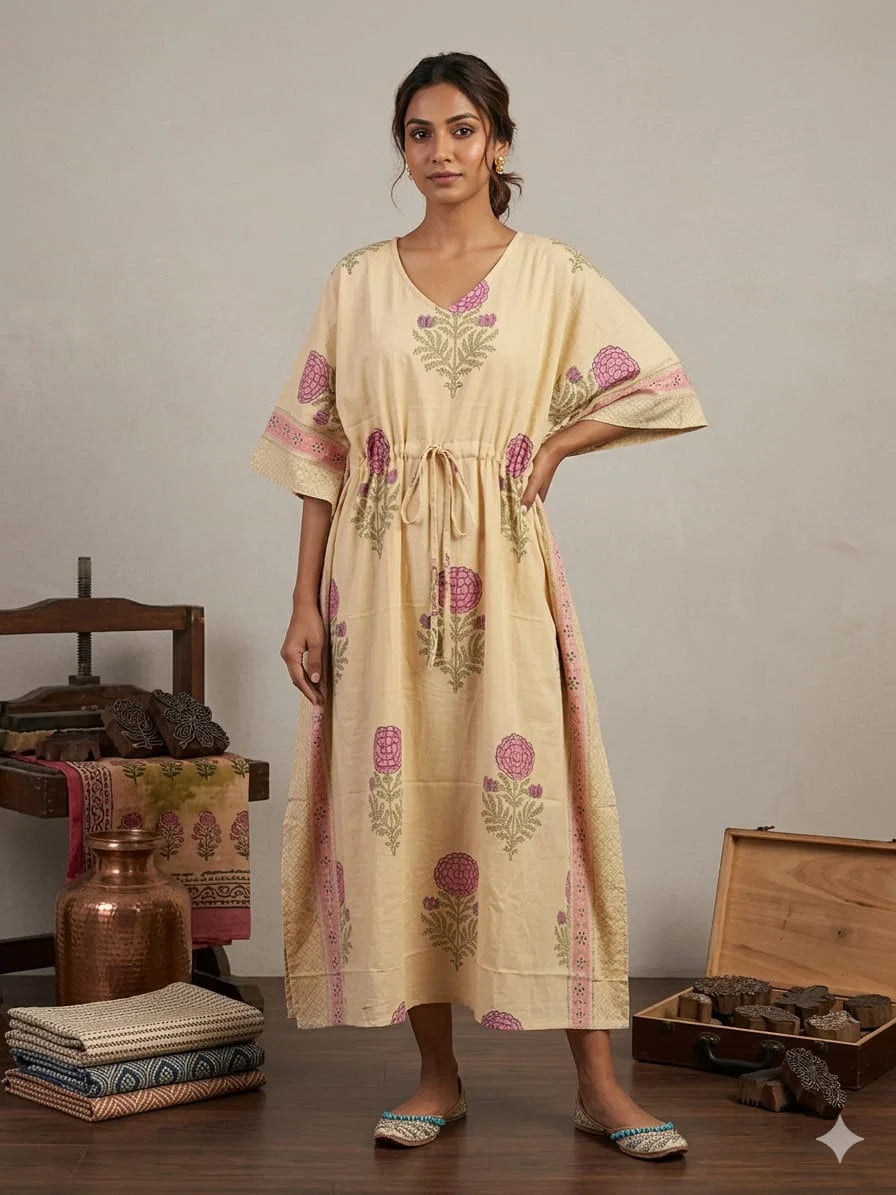 Naisha K 428 Vol 2 Cotton Slub Hand Block Print Kaftan Collection