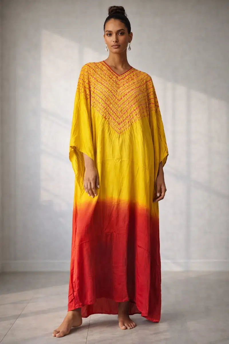 Naisha K 674 Modal Silk Bandhej Sibori Kaftan Collection