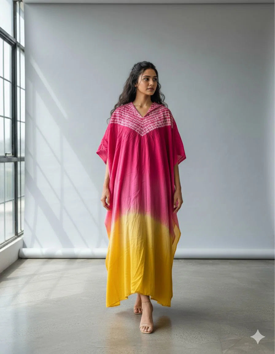 Naisha K 674 Modal Silk Bandhej Sibori Kaftan Collection