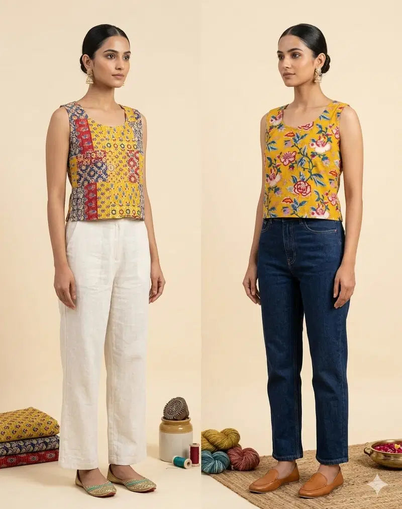 Naisha K 812 Cotton Printed Reversible Crop Tops Collection