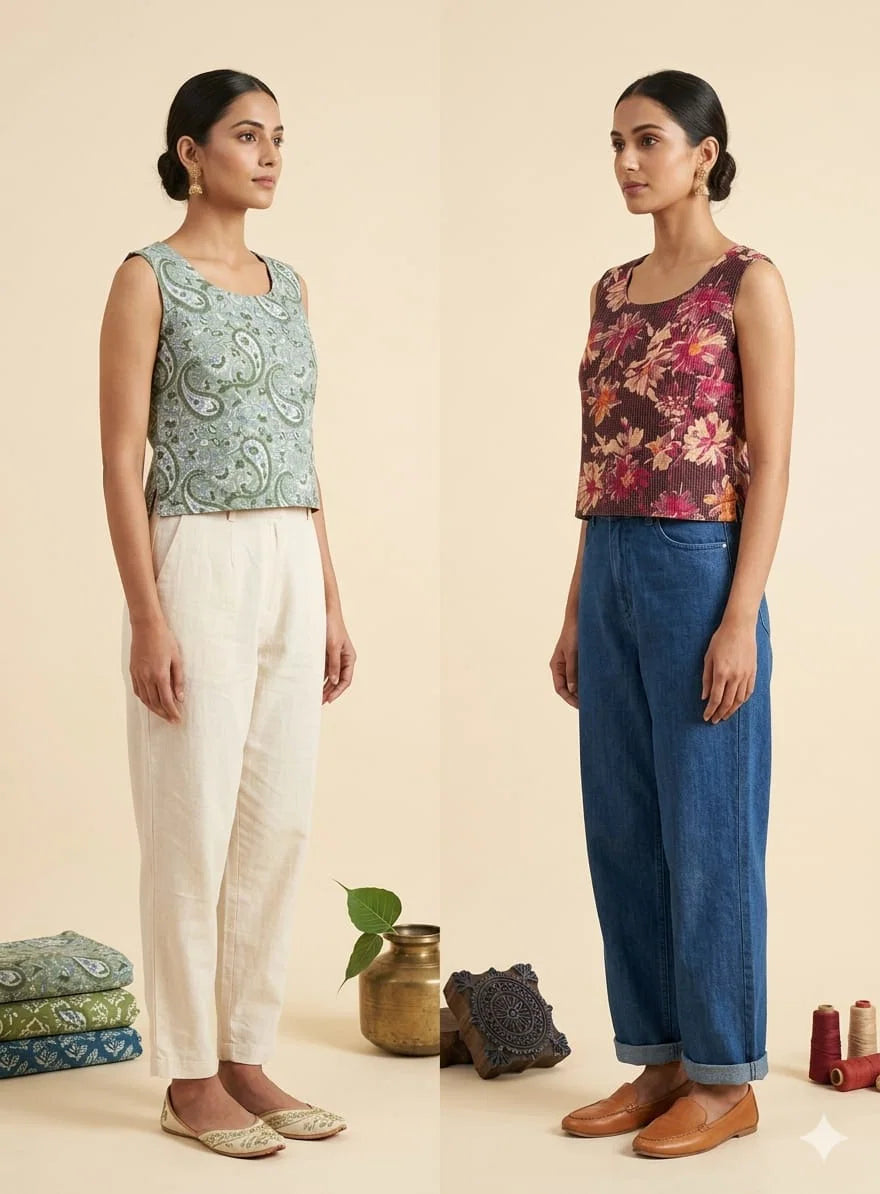 Naisha K 812 Cotton Printed Reversible Crop Tops Collection