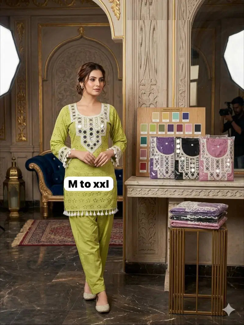 Naisha K 818 Cotton With Real Mirror Work Kurti With Bottom Collection