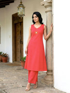 Naisha K 828 Handloom Cotton Embroidered Sleeveless Kurti With Bottom