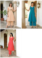 Naisha K 828 Handloom Cotton Embroidered Sleeveless Kurti With Bottom