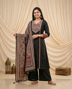 Naisha K 830 Dhabu Cotton Aline Worked Kurti With Bottom Dupttaa