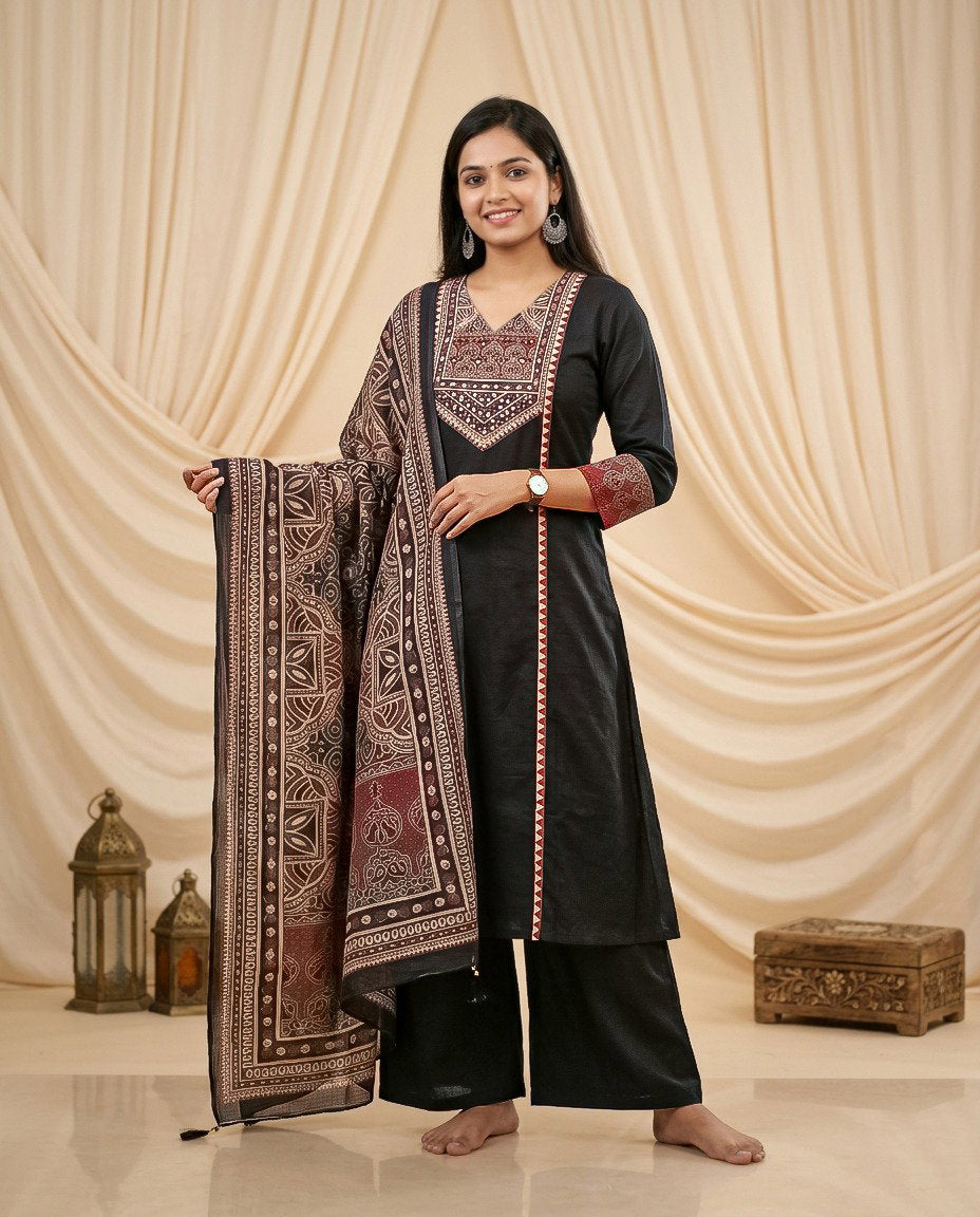 Naisha K 830 Dhabu Cotton Aline Worked Kurti With Bottom Dupttaa