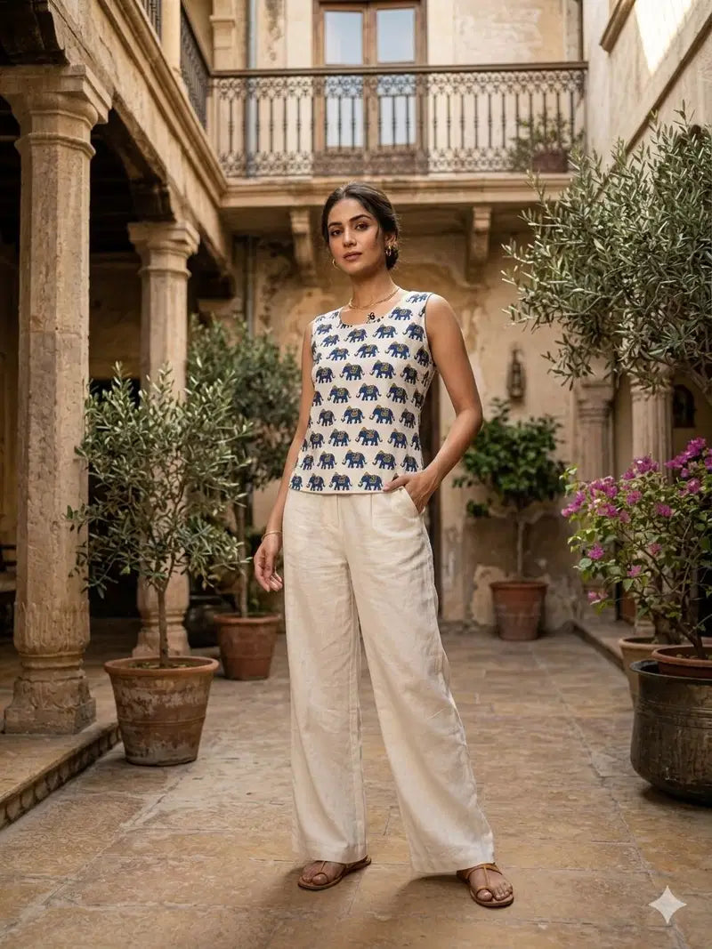 Naisha K 832 Srinkless Cotton Sleeveless Printed Tops Collection