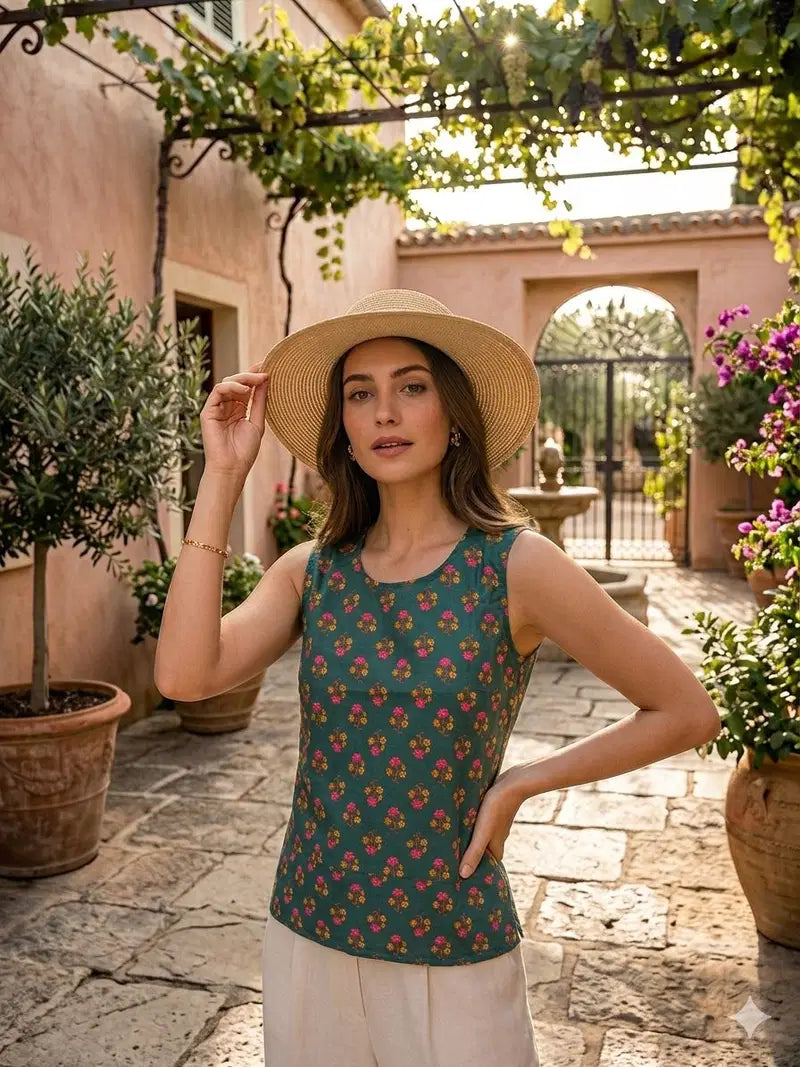 Naisha K 832 Srinkless Cotton Sleeveless Printed Tops Collection